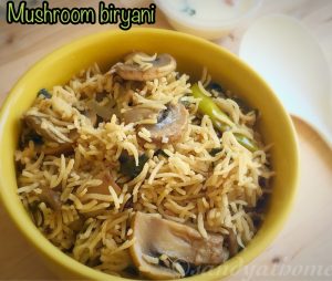 Mushroom biryani recipe, How to make mushroom biryani, South Indian biryani recipes