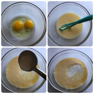 whisk eggs and add idli batter for egg paniyaram