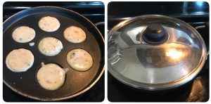 pour egg paniyaram batter and cook with lid on