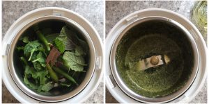 grind mint and cilantro for green vegetable biryani