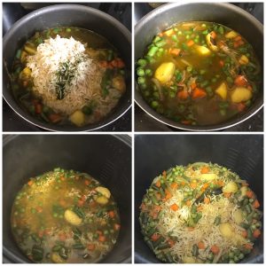 add rice and cook green vegetable biryani