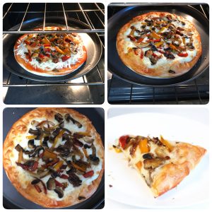 bake mushroom pizza and slice and serve