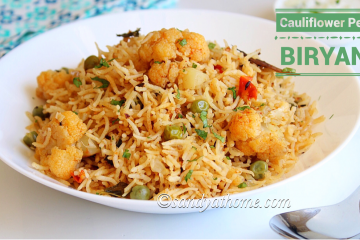 cauliflower peas biryani recipe, cauliflower biryani recipe