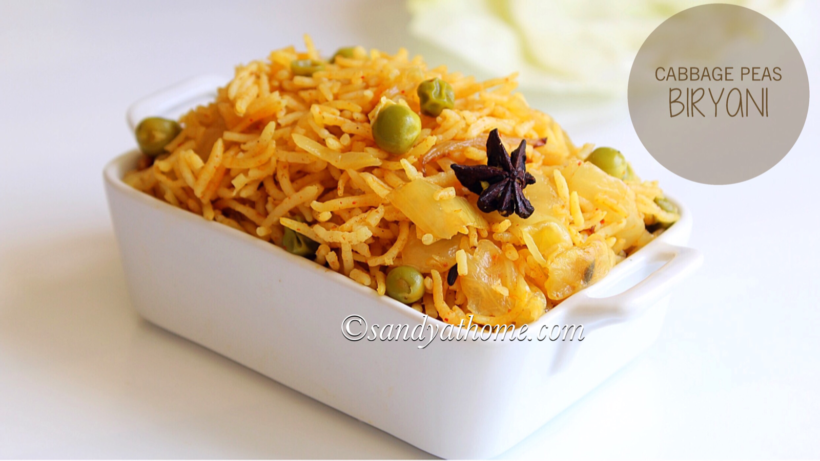 cabbage biryani recipe, cabbage peas biryani