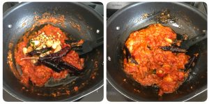 pour tempering over cooked tomato mixture