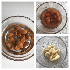 Soak almonds in water and peel the skin
