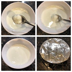 Mix little curd to warm milk