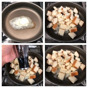 Saute bread cubes in butter