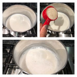 Heat milk with sugar