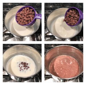 Add chocolate morsels to heated milk