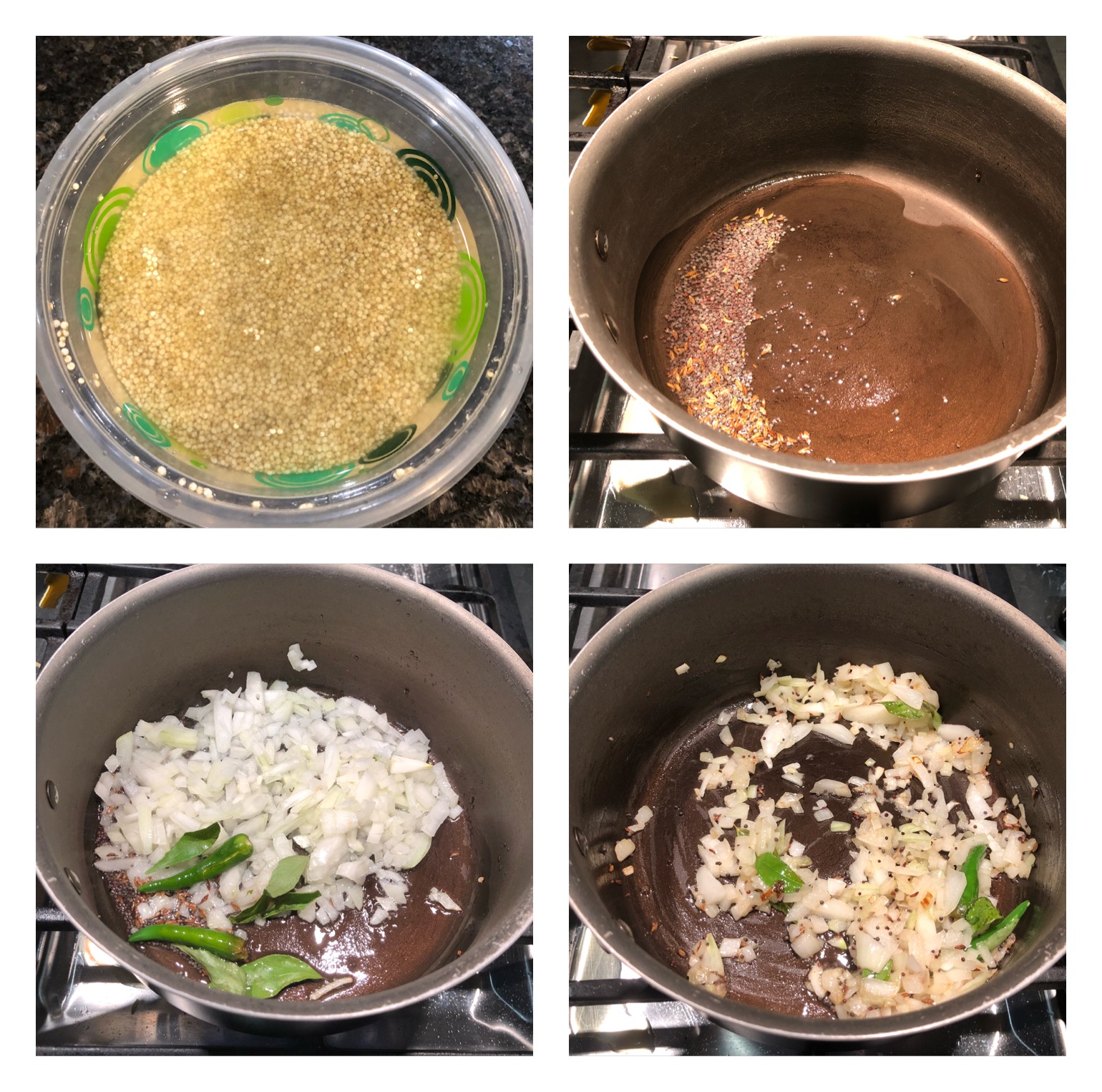 Soak quinoa and saute onions