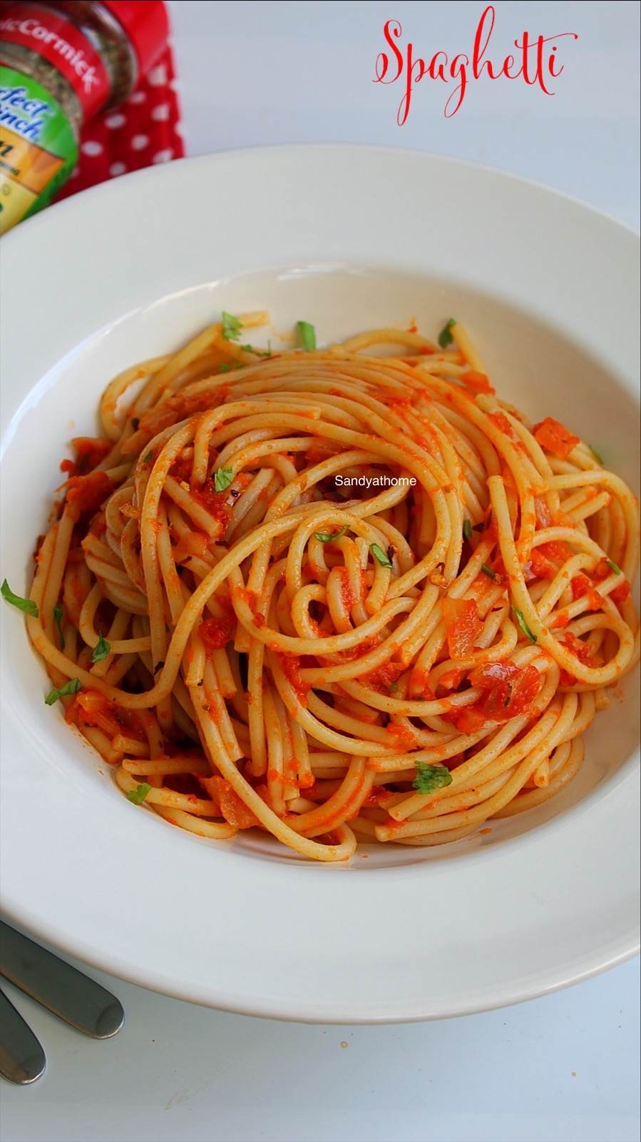 Spaghetti recipe, Indian style tomato spaghetti - Sandhya's recipes