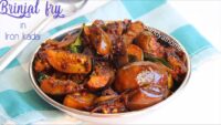 Brinjal fry in iron kadai, Vankaya vepudu recipe