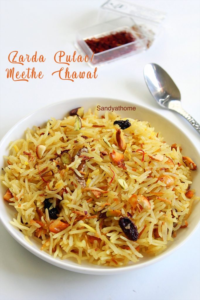 zarda pulao, sweet rice