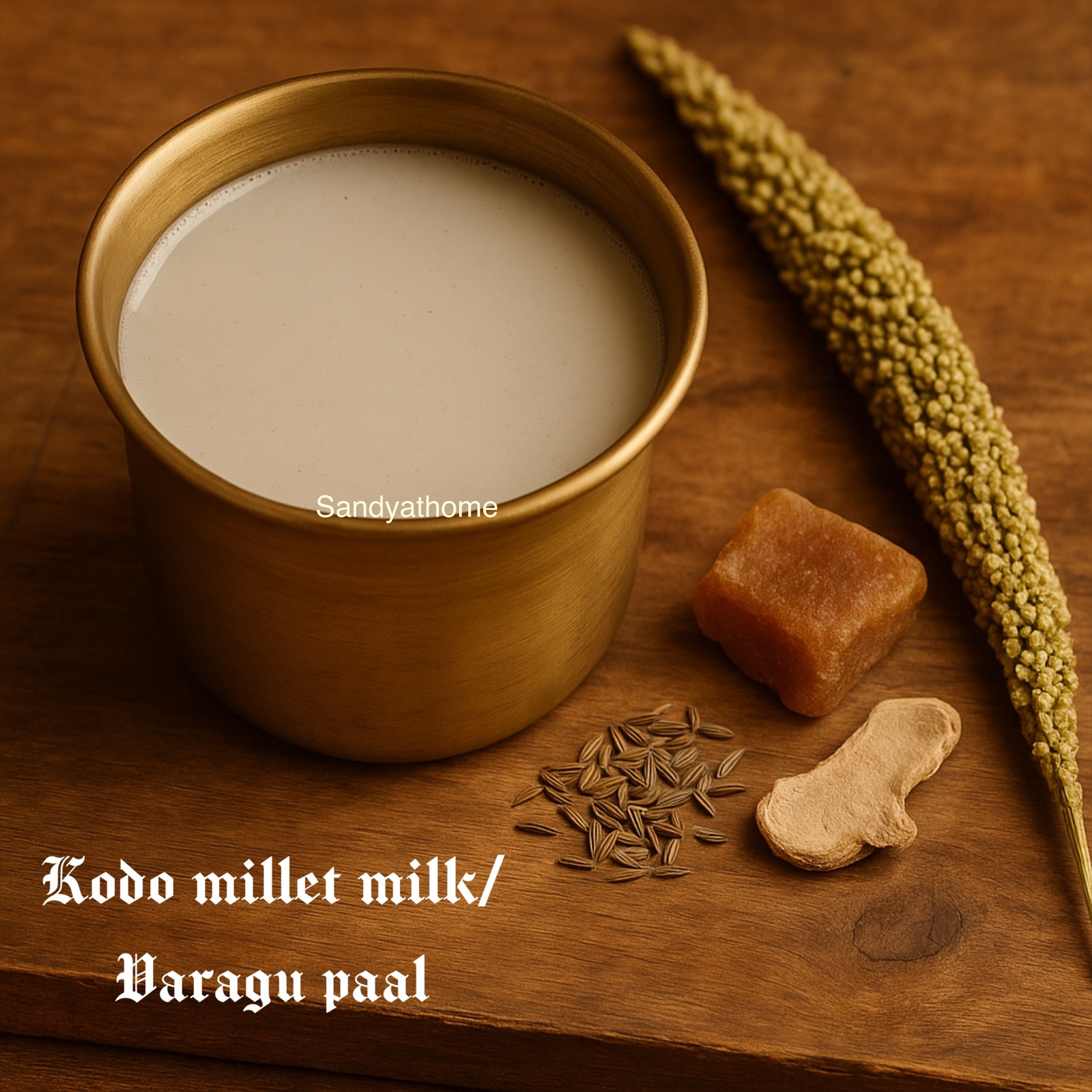 Homemade kodo millet milk served in a rustic glass, a traditional Indian dairy-free drink