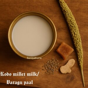 Homemade kodo millet milk served in a rustic glass, a traditional Indian dairy-free drink