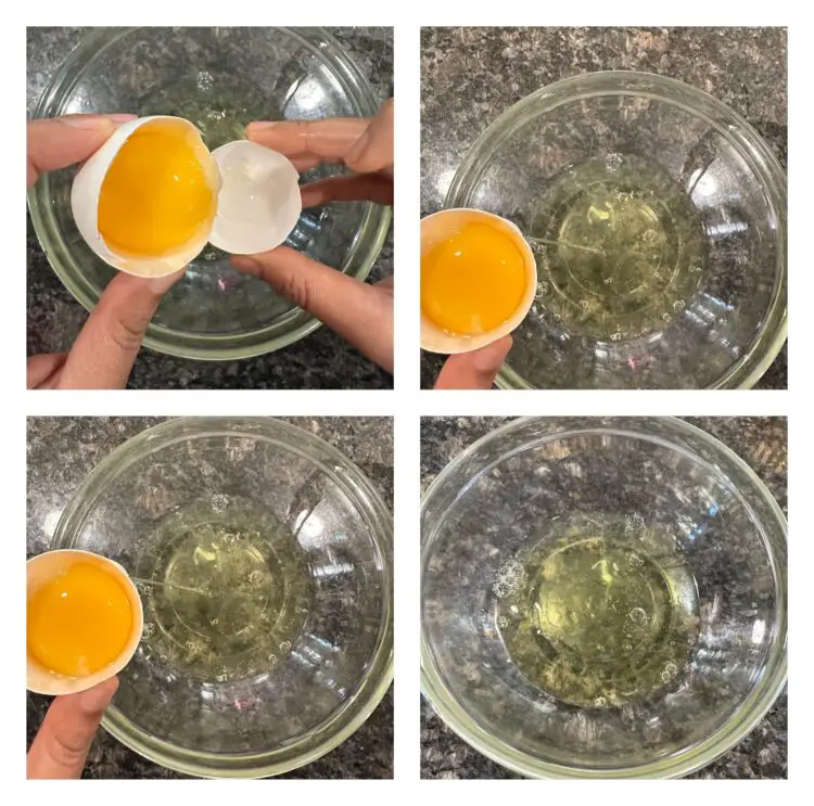 Egg whites whisked until frothy in a bowl for biscuit batter