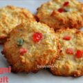 Homemade South Indian coconut biscuits with tutti frutti and cardamom