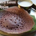 Traditional Chettinad black rice appam paired with coconut milk, a wholesome fermented Tamil breakfast dish.