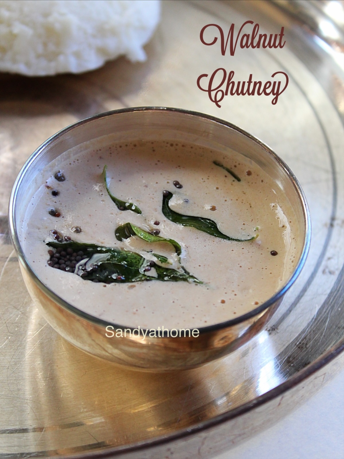 Nutritious walnut chutney recipe without peanut or coconut, served as a healthy side dish for idli and dosa.