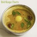 Usirikaya chaaru (gooseberry rasam) in a rustic bowl with frothy top, red chili, and fresh spices – Andhra-style immune-boosting soup