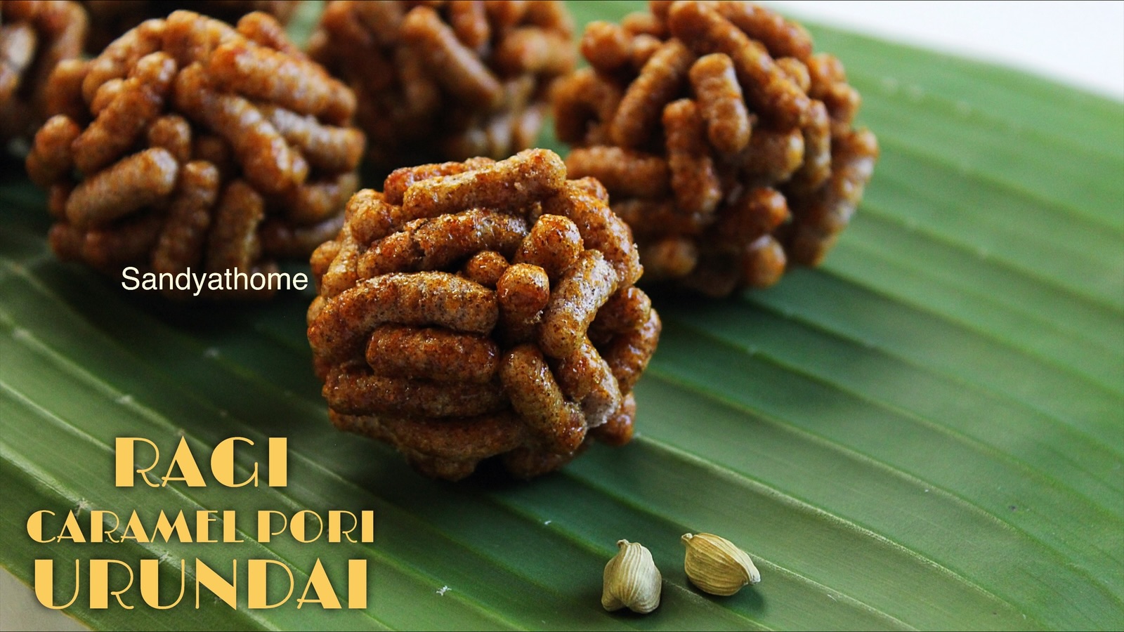 Homemade ragi caramel pori urundai with sukku, ready to serve for Karthigai Deepam or Krishna Jayanthi.