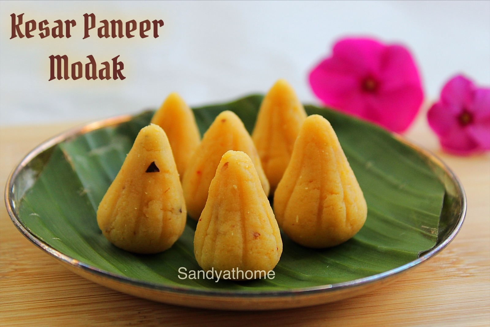 Kesar paneer modak with brown sugar made without khoya, served as Ganesh Chaturthi prasad