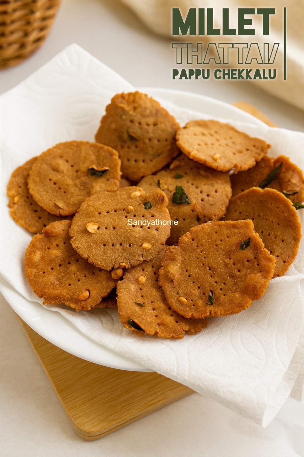 Crispy millet thattai, also known as pappu chekkalu or millet chakkilalu, served as a festive Krishna Jayanthi snack.
