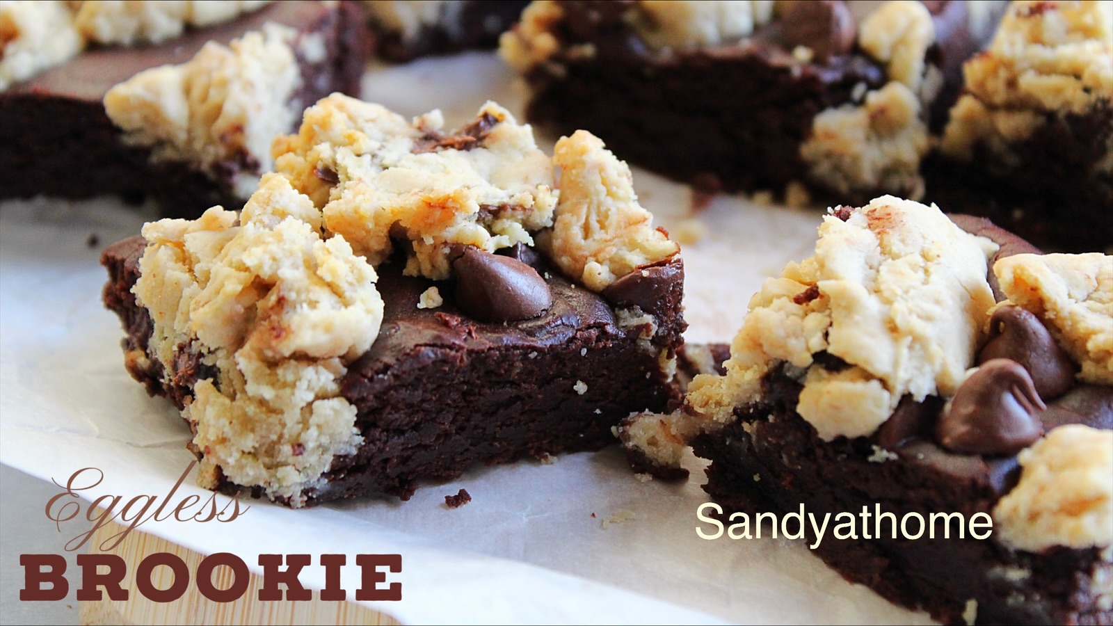 Eggless brookies combining chewy cookie layer and rich chocolate brownie in one dessert.