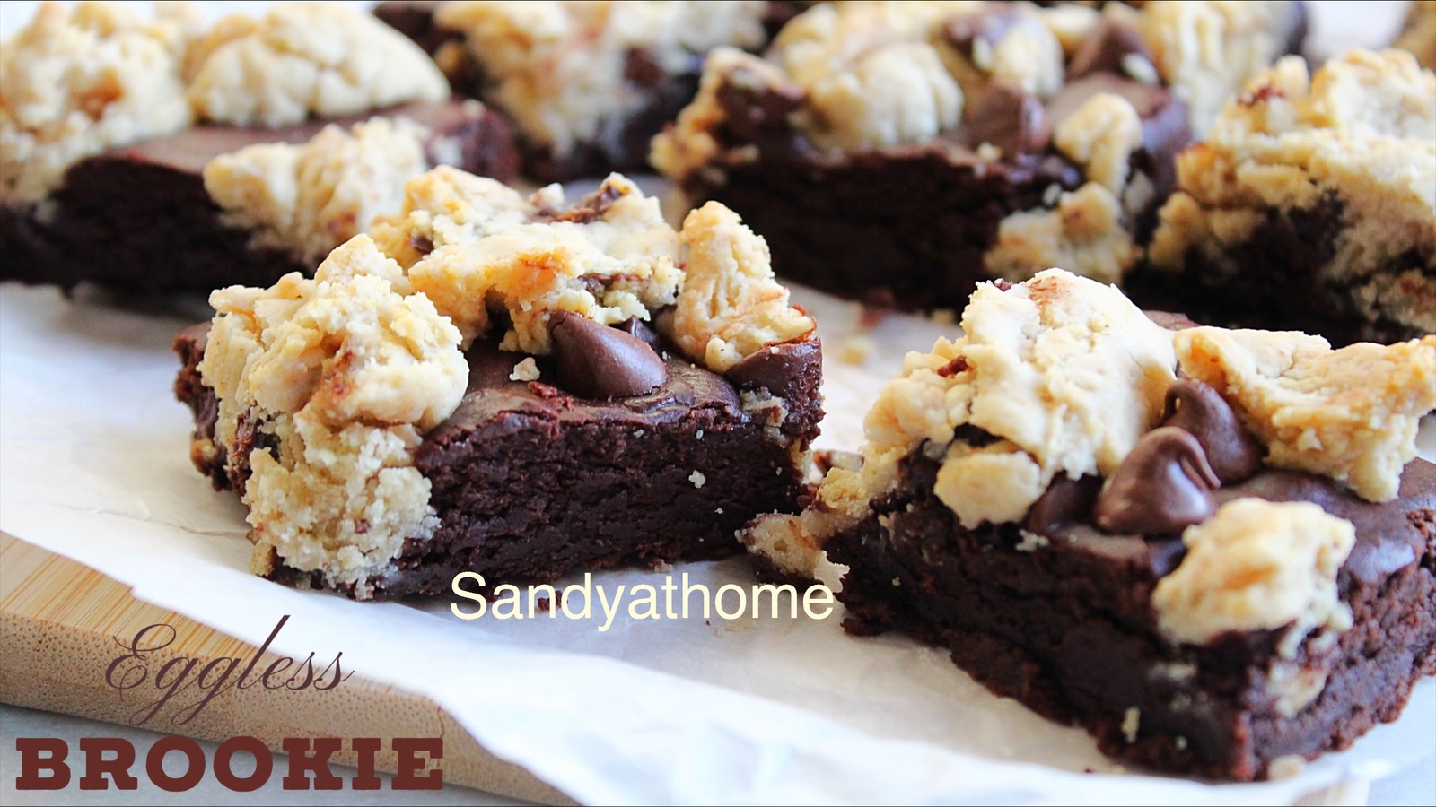 Easy eggless brookie dessert bars with chewy cookie crust and fudgy brownie bottom.