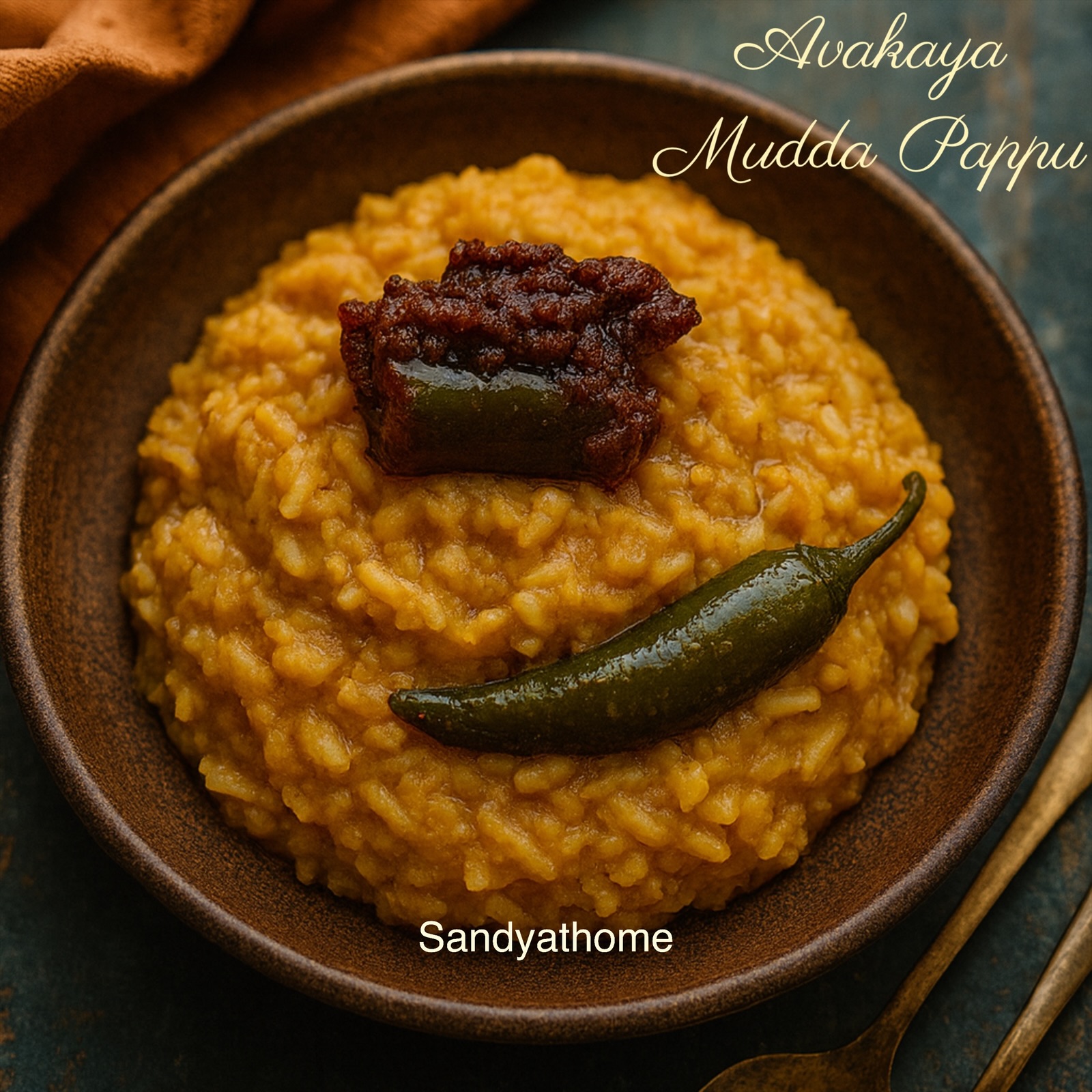 Authentic Andhra-style dal and rice mixed with avakaya pickle and ghee, a nostalgic Telugu mudda pappu recipe.