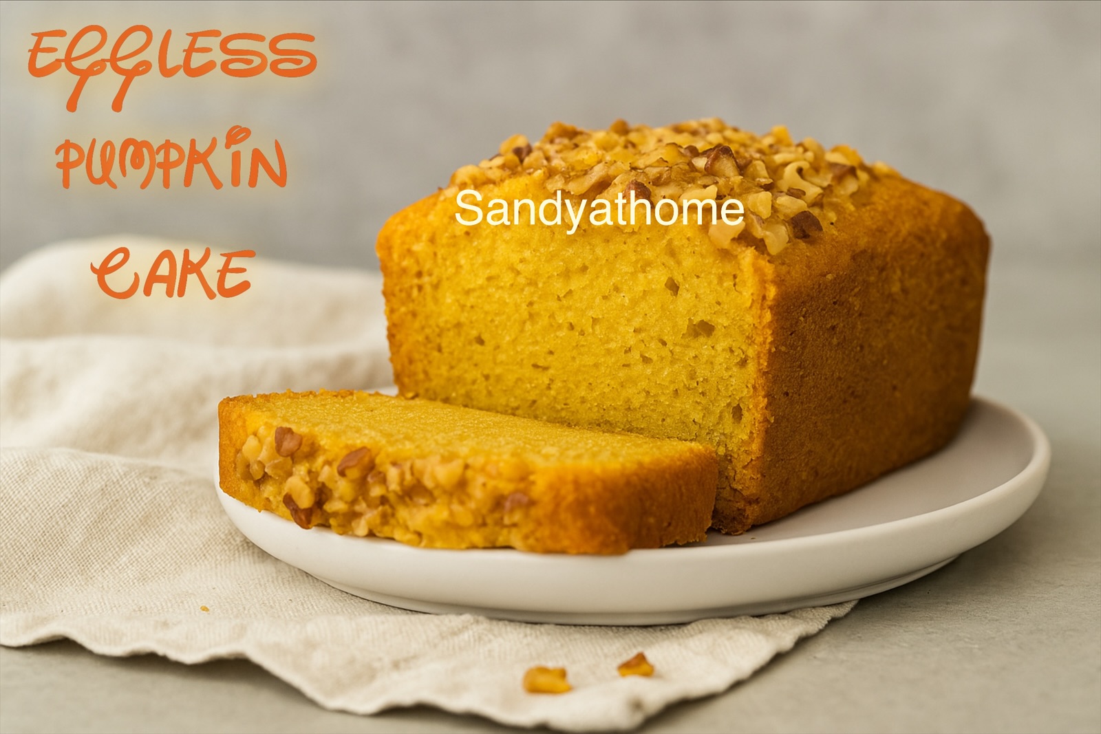 Soft and fluffy homemade pumpkin cake with chopped walnut topping, spiced and baked to perfection.