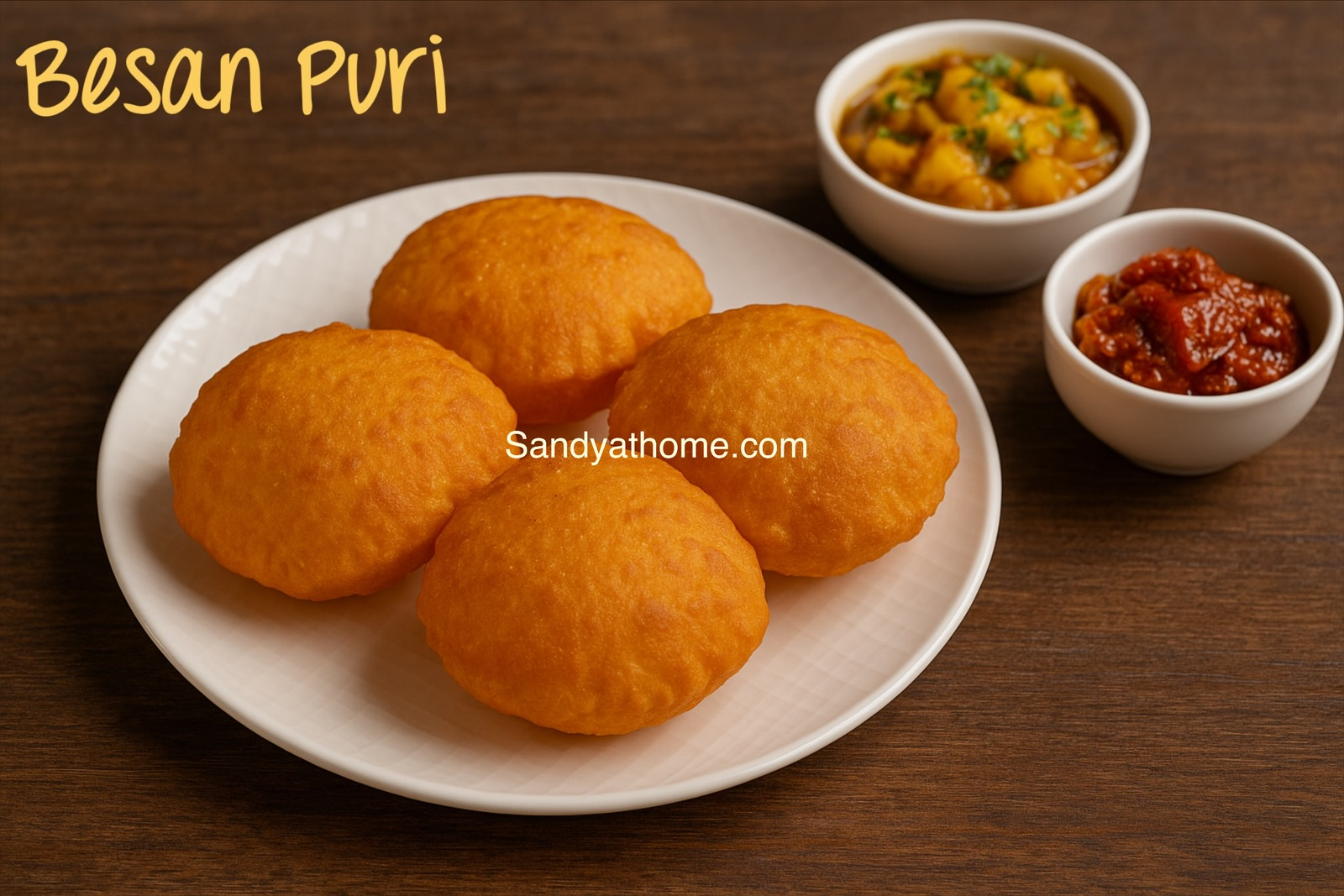 close-up of crispy puffed besan pooris with warm spices, Indian poori recipe